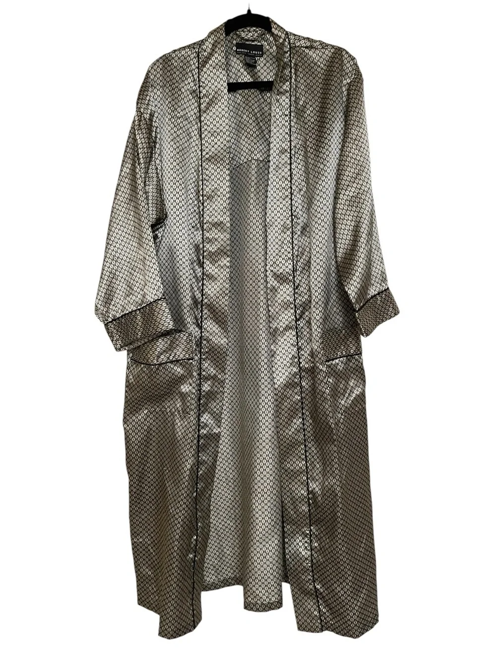 Robert Louis Silk Blend Kimono Jacket Geometric Black Gold Lightweight Duster OS